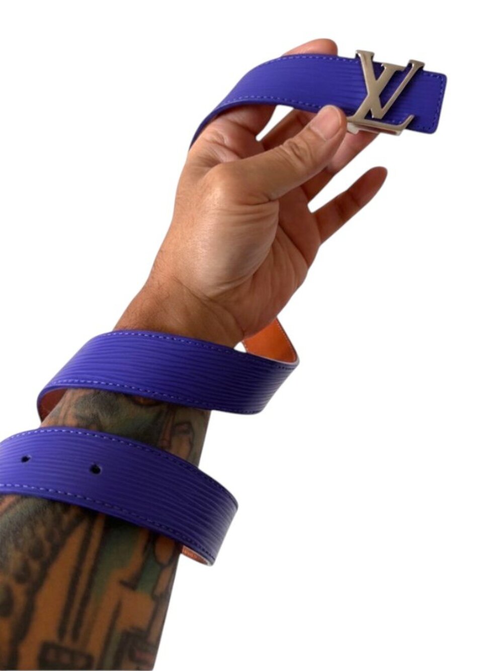 LV LOUIS VUITTON PURPLE EPI LEATHER INITIALES BELT SZ 90